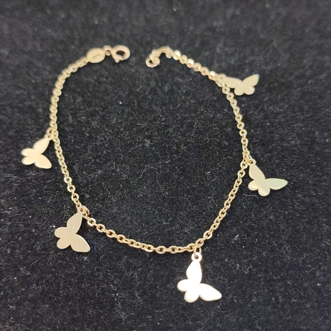 PULSERA ESPECIAL CON MARIPOSAS 14K 18 CM 2.1 GR (NUEVO)