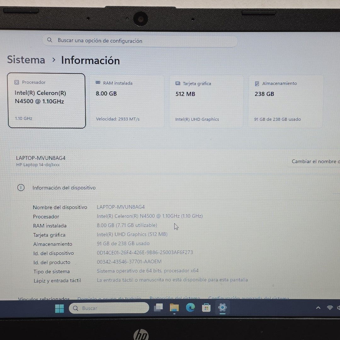 LAPTOP HP 14-DQ3503LA (2025) 256 GB SSD 8 GB RAM (SEMINUEVO)