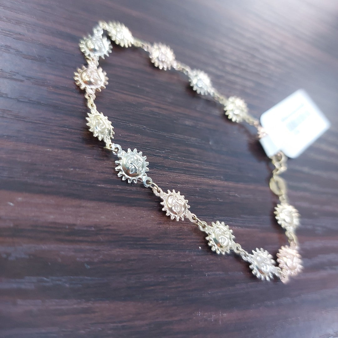 PULSERA TEJIDO ESPECIAL CON FIGURA SOLES COMBINADO 14K 18 CM 2.8 GR PTR14 (NUEVO)