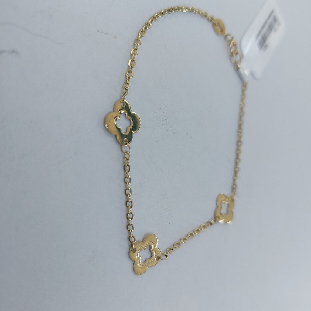 PULSERA TEJIDO ESPECIAL CON FLORES 14K 18 CM 1.6 GR PLL 32 (NUEVO)