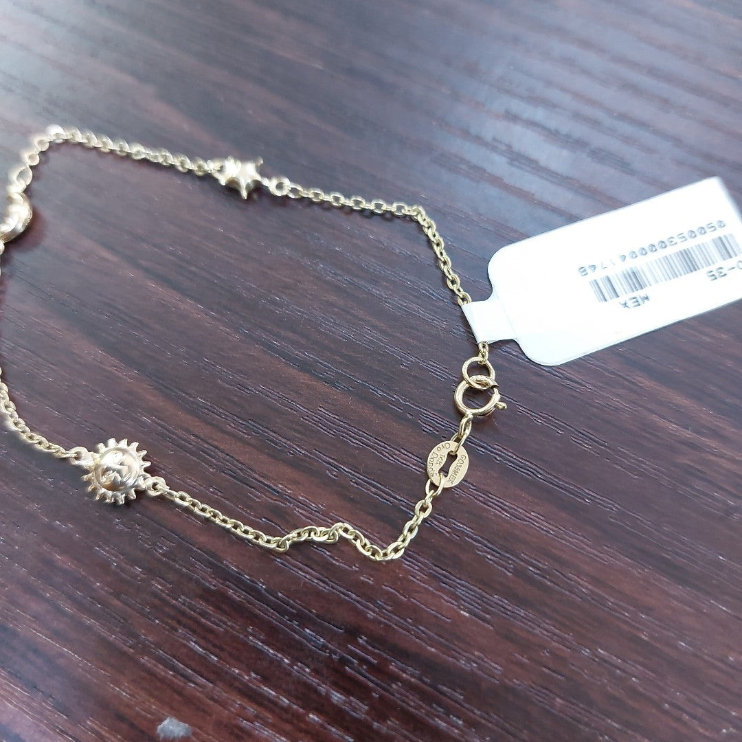 PULSERA TEJIDO ESP FIG SOL LUNA ESTRELLA 14K 18 CM 1.4 GR PTR 43 (NUEVO)
