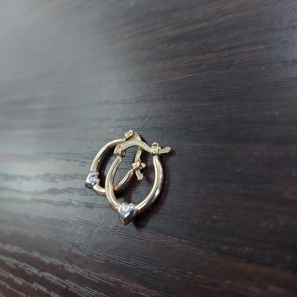 ARETES ARRACADAS FIGURA CORAZON COMBINADO 14K 1.1 GR AC 61 (NUEVO)