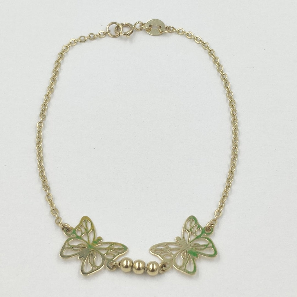 PULSERA TEJIDO ESPECIAL CON FIGURAS MARIPOSAS 14K 18 CM 2 GR PLL 30 (NUEVO)