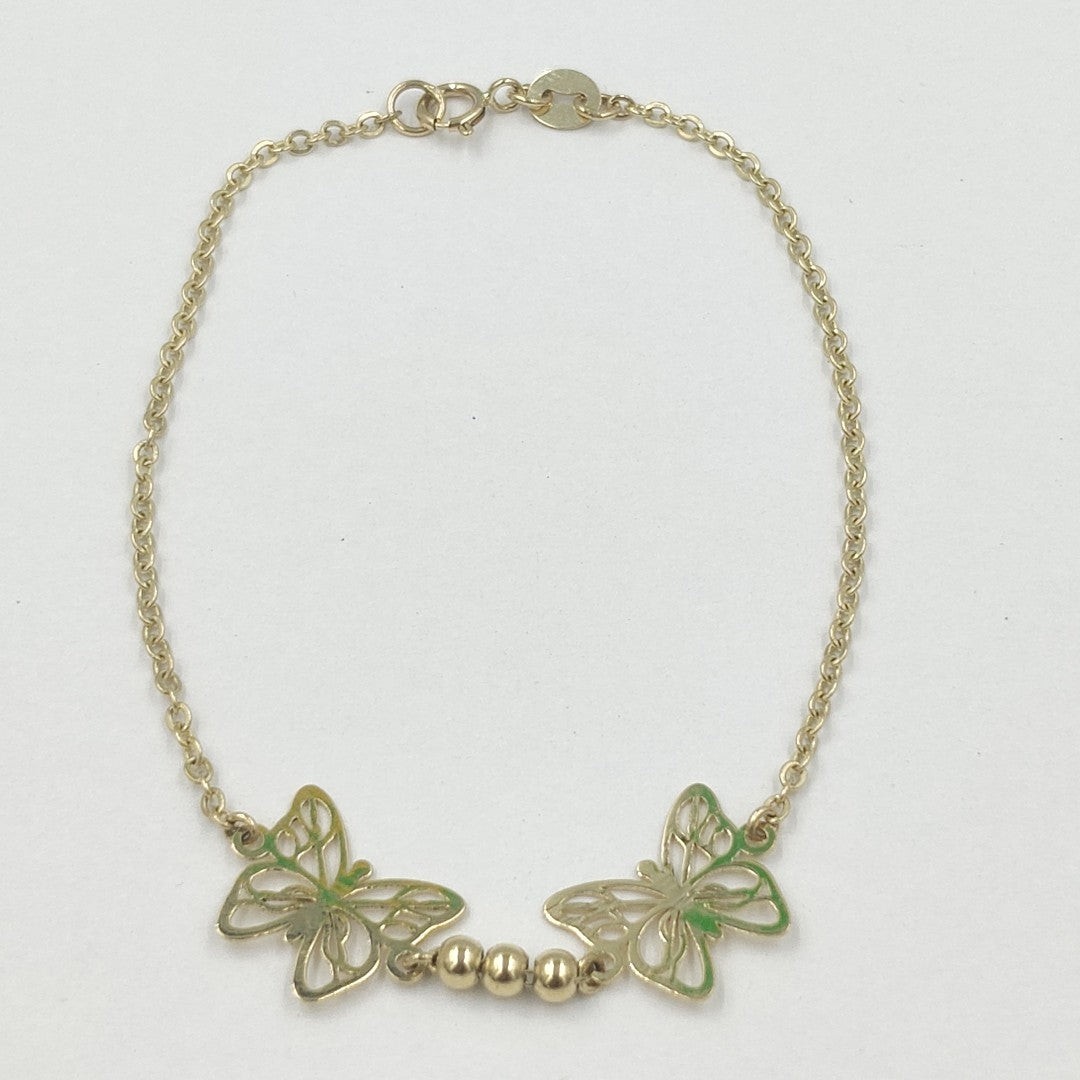 PULSERA TEJIDO ESPECIAL CON FIGURAS MARIPOSAS 14K 18 CM 2 GR PLL 30 (NUEVO)
