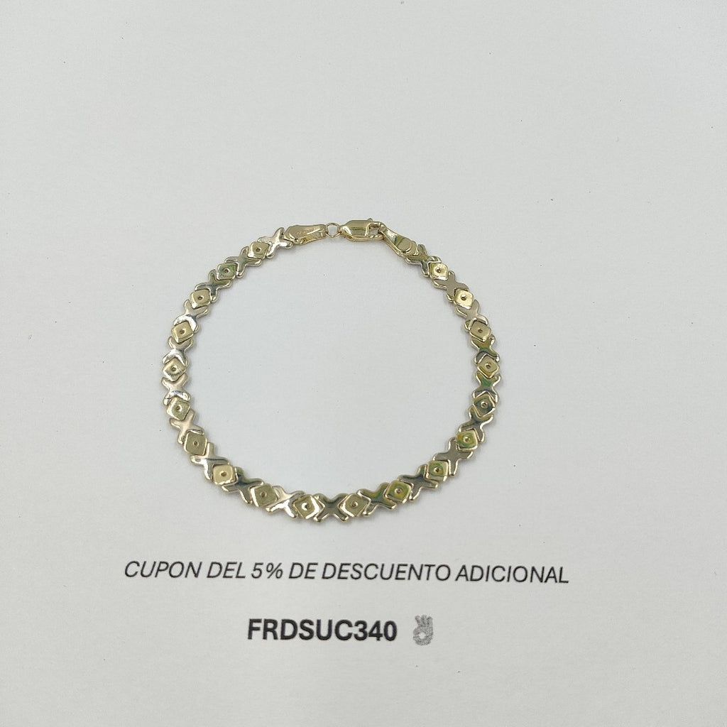 PULSERA TEJIDO XOXO COMBINADO 14K 18 CM 8.4 GR BS 21 (NUEVO)