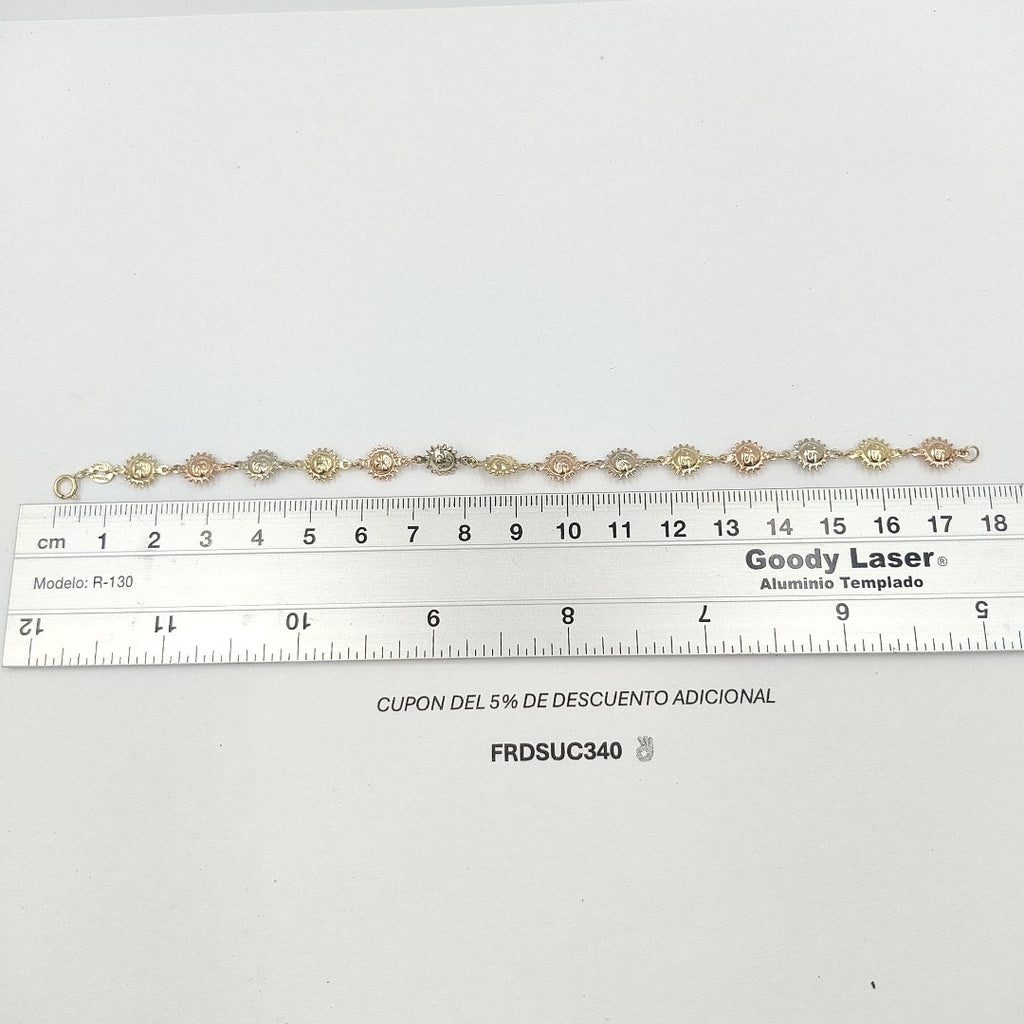 PULSERA TEJIDO ESPECIAL CON FIGURA SOLES COMBINADO 14K 18 CM 2.8 GR PTR14 (NUEVO)