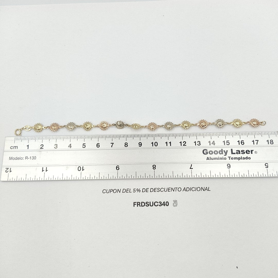 PULSERA TEJIDO ESPECIAL CON FIGURA SOLES COMBINADO 14K 18 CM 2.8 GR PTR14 (NUEVO)