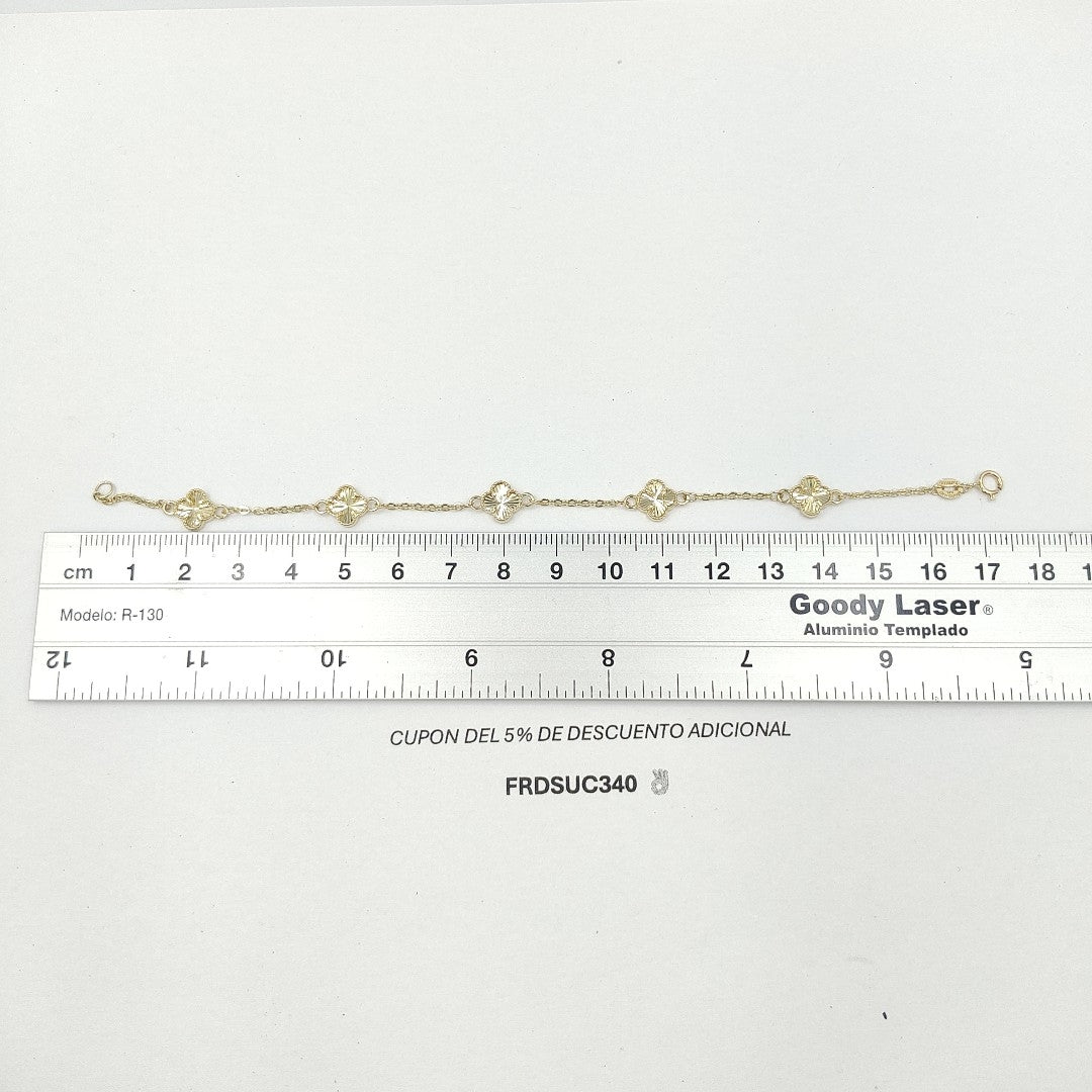 PULSERA TEJIDO ESPECIAL C FLORES 14K 18 CM 2.8 GR PLR33 (NUEVO)