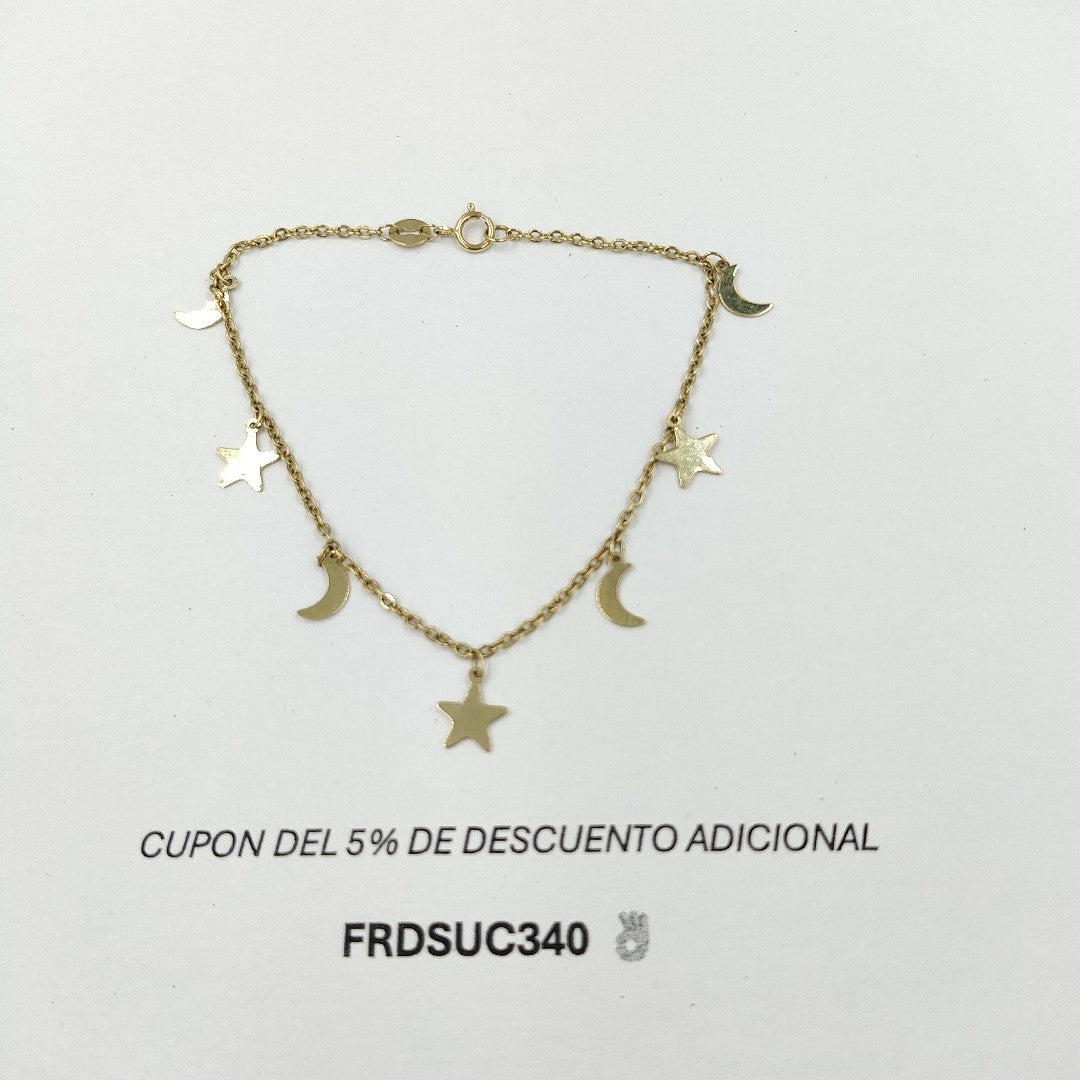 PULSERA TEJIDO ESPECIAL FIG ESTRELLA Y LUNA 14K 18 CM 1.9 GR PLL 36 (NUEVO)