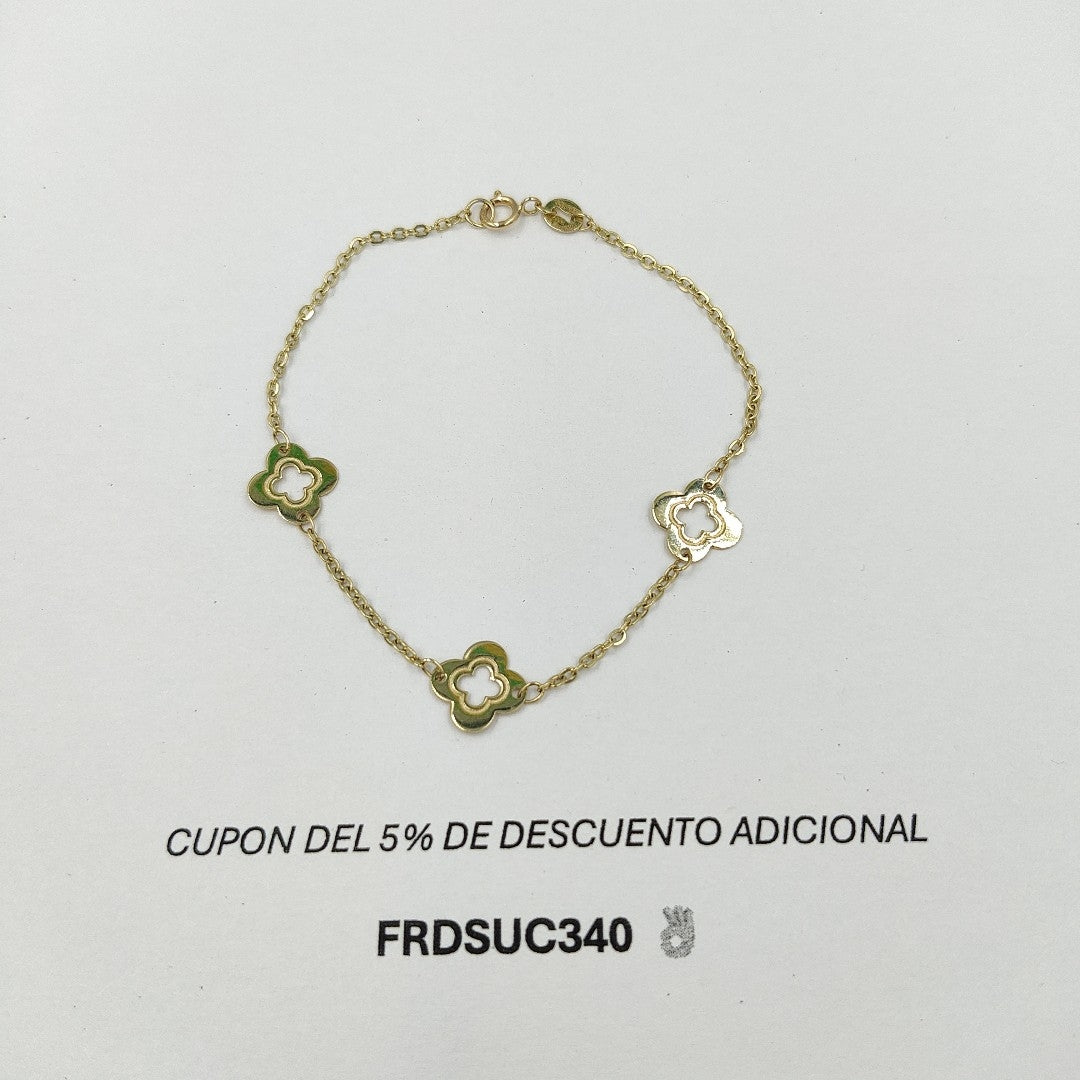 PULSERA TEJIDO ESPECIAL CON FLORES 14K 18 CM 1.6 GR PLL 32 (NUEVO)