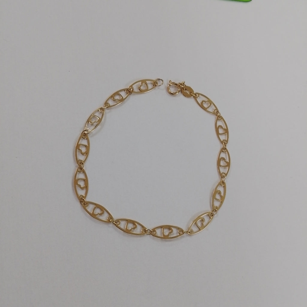 PULSERA TEJIDO ESPECIAL CON CORAZON 14K 18 CM 1.3 GR (NUEVO)