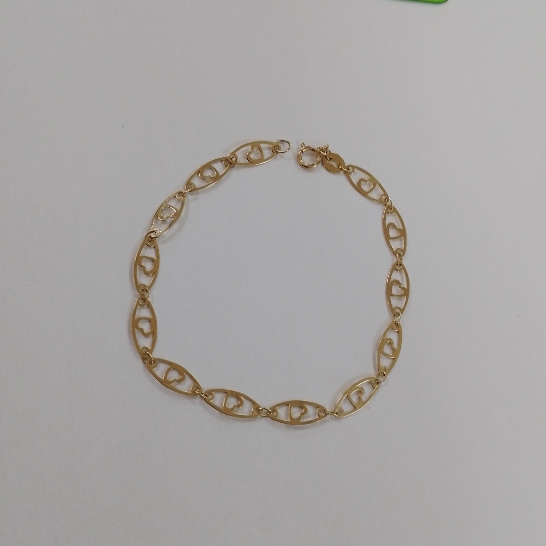 PULSERA TEJIDO ESPECIAL CON CORAZON 14K 18 CM 1.3 GR (NUEVO)