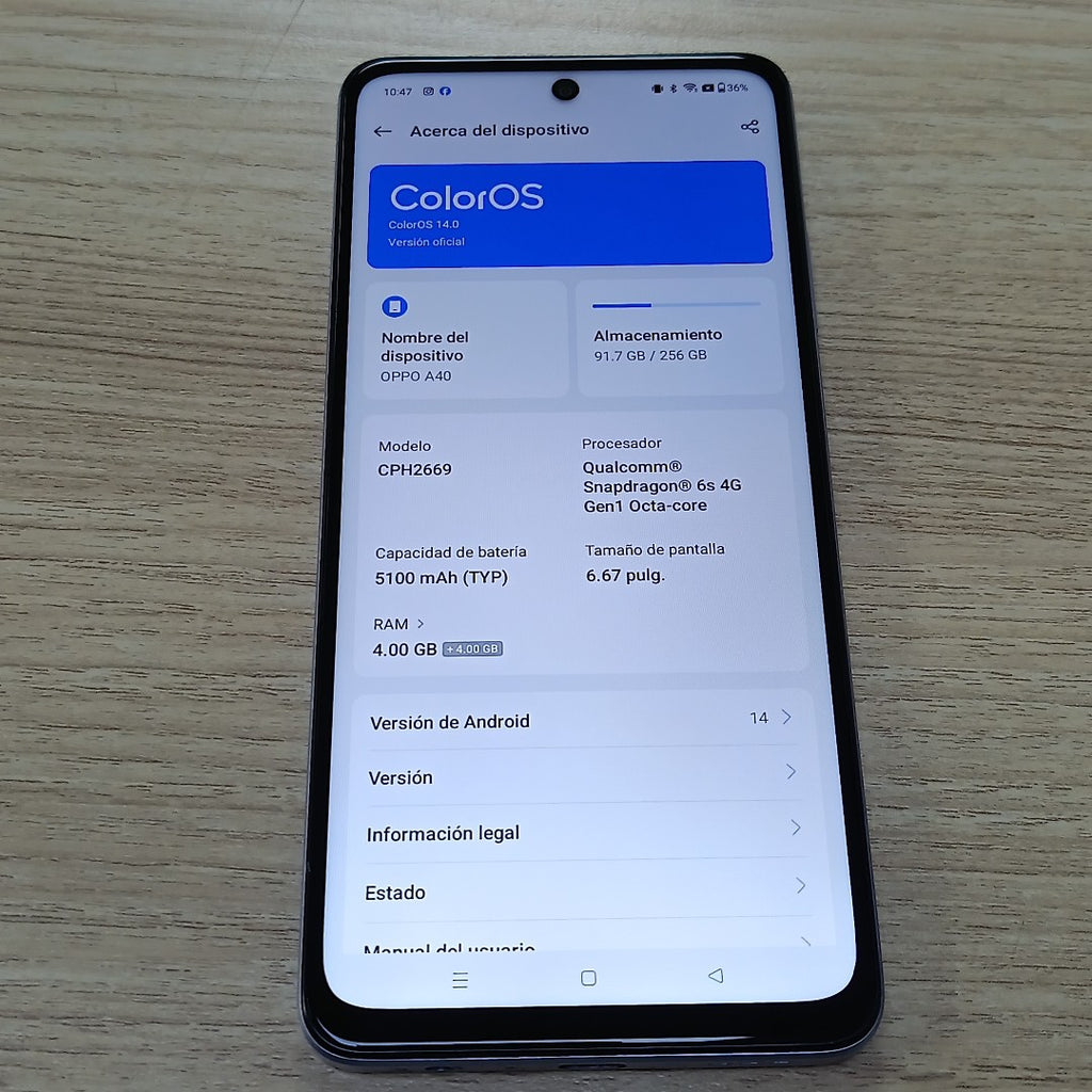 CELULAR OPPO A40 CPH2669 (2024) 256 GB 4 GB RAM (SEMINUEVO)
