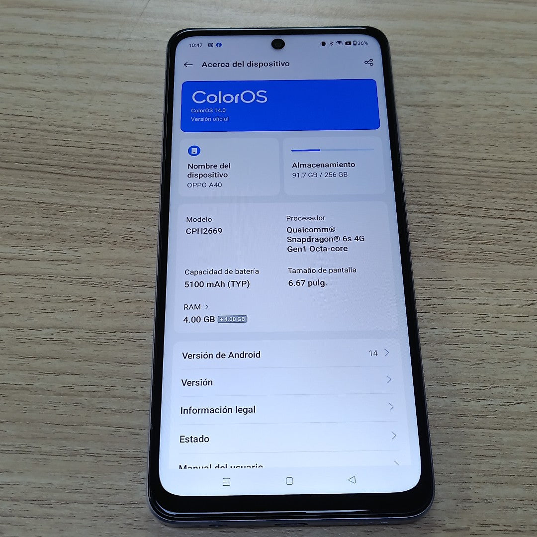 CELULAR OPPO A40 CPH2669 (2024) 256 GB 4 GB RAM (SEMINUEVO)