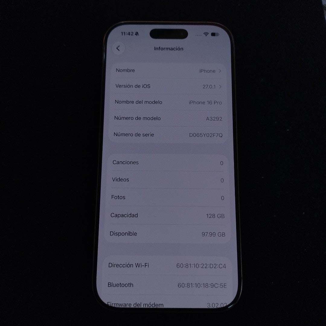 CELULAR APPLE IPHONE 16 PRO A3292 (2024) 128 GB 8 GB RAM (SEMINUEVO)