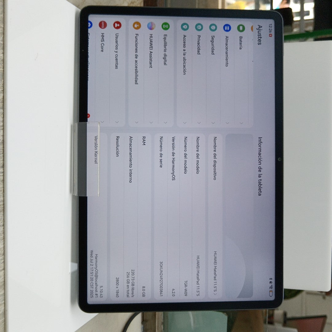 TABLETA HUAWEI MATEPAD 11.5"S TGR-W09 (2024) 256 GB 8 GB RAM (SEMINUEVO)