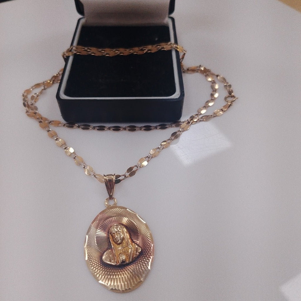 CADENA, MEDALLA RELIGIOSA ORO 10 K 6 GRMS (SEMINUEVO)