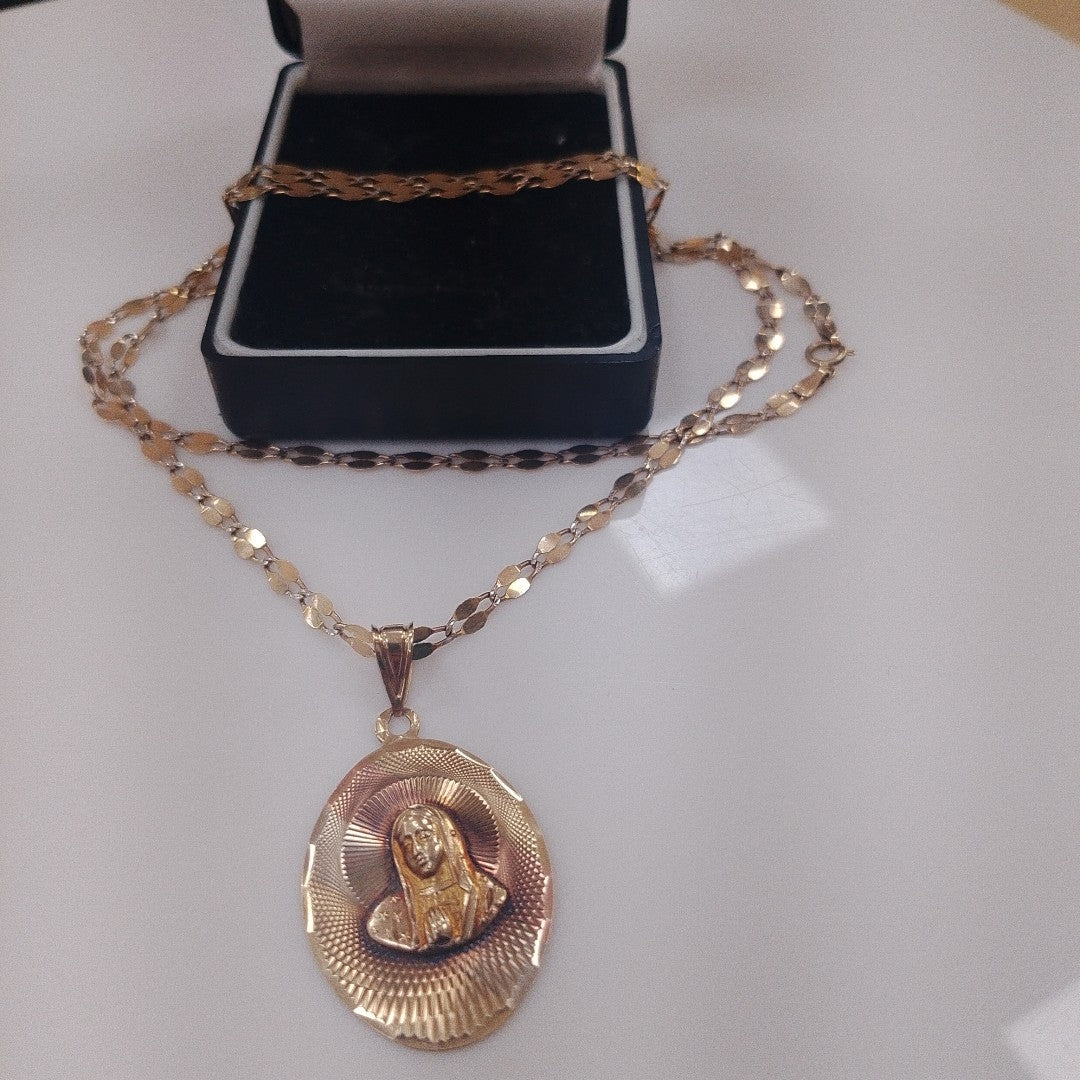 CADENA, MEDALLA RELIGIOSA ORO 10 K 6 GRMS (SEMINUEVO)