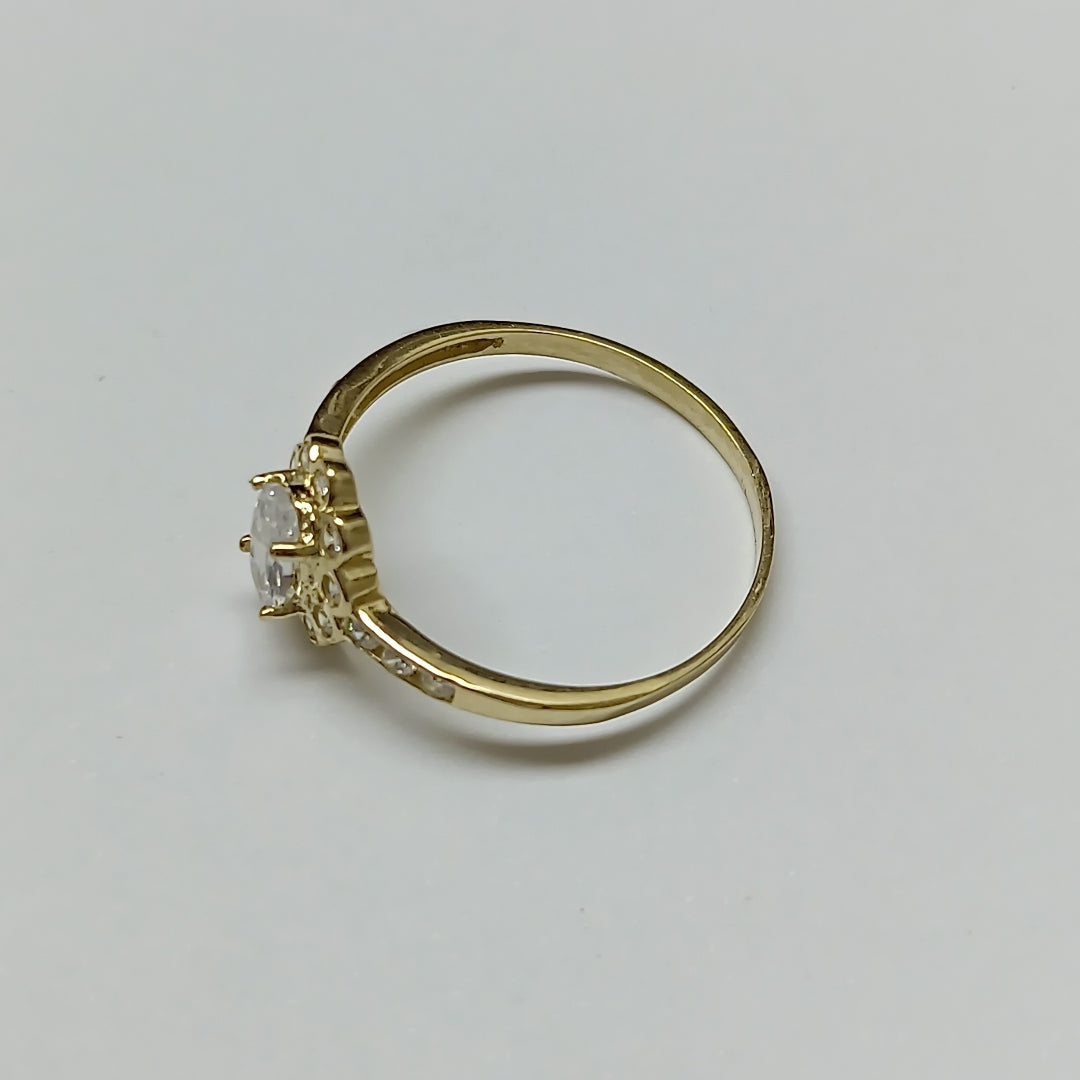 ANILLO FLOR PIEDRA OVALO 14K 9 TALLA 1.6 GR ADP 60 (NUEVO)
