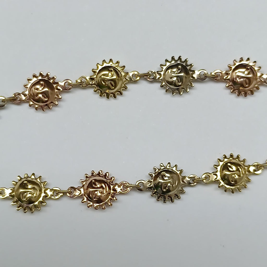PULSERA TEJIDO ESPECIAL CON FIGURA SOLES COMBINADO 14K 18 CM 2.7 GR PTR14 (NUEVO)