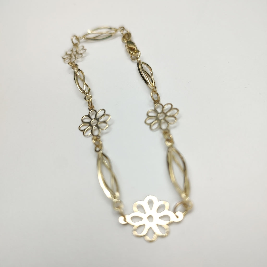 PULSERA ESPECIAL CON FLORES 14K 18 CM 2.7 GR (NUEVO)