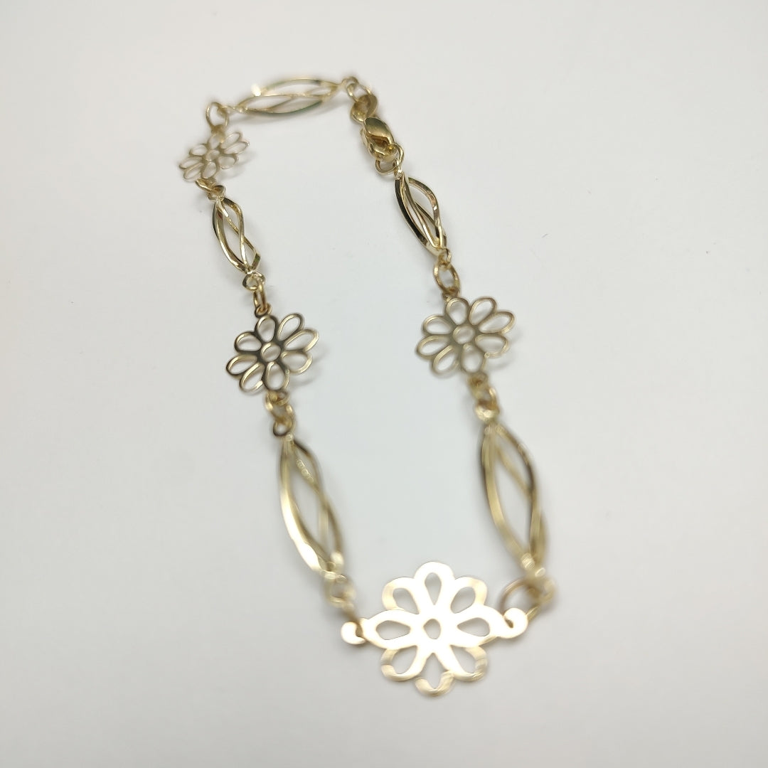 PULSERA ESPECIAL CON FLORES 14K 18 CM 2.7 GR (NUEVO)