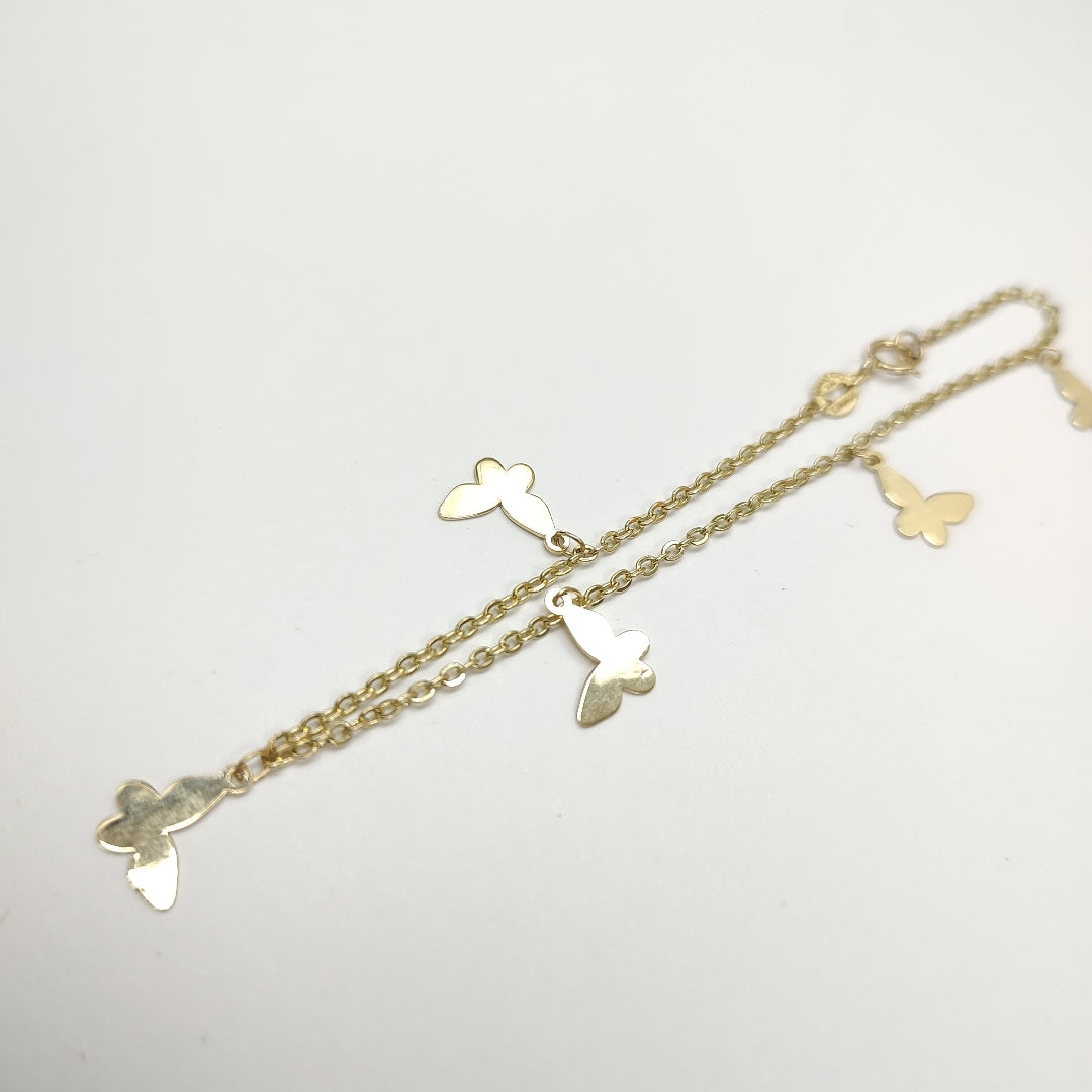 PULSERA ESPECIAL CON MARIPOSAS 14K 18 CM 2 GR (NUEVO)