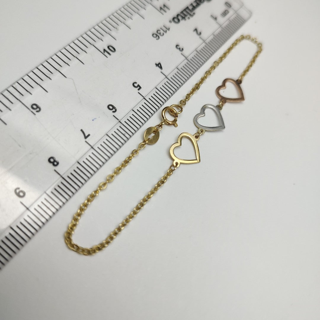PULSERA ESPECIAL CON CORAZONES 14K 18 CM 1.4 GR (NUEVO)