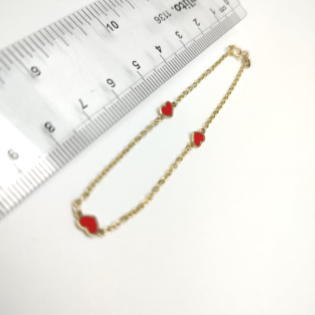 PULSERA ESPECIAL CON CORAZONES 14K 18 CM 1.4 GR (NUEVO)