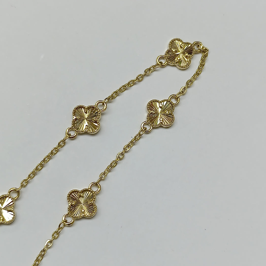 PULSERA TEJIDO ESPECIAL C FLORES 14K 18 CM 2.9 GR PLR33 (NUEVO)