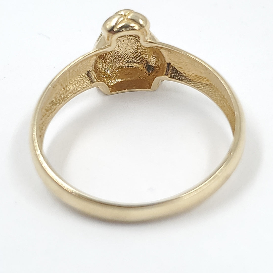 Anillo Oro amarillo 14 K 2 gr &quot;Rostro puma&quot; con Sintetica color verde (nuevo)