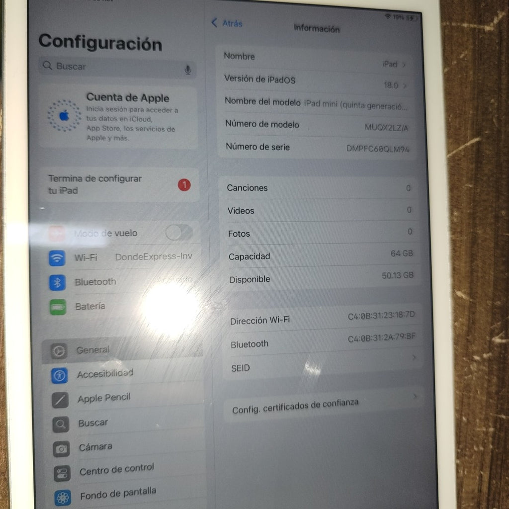 TABLETA APPLE IPAD MINI 5 A2133 64 GB 3 GB RAM (SEMINUEVO)