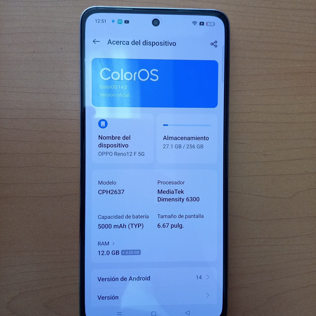 CELULAR OPPO  RENO 12F 5G CPH2637 256 GB 12 GB RAM (SEMINUEVO)