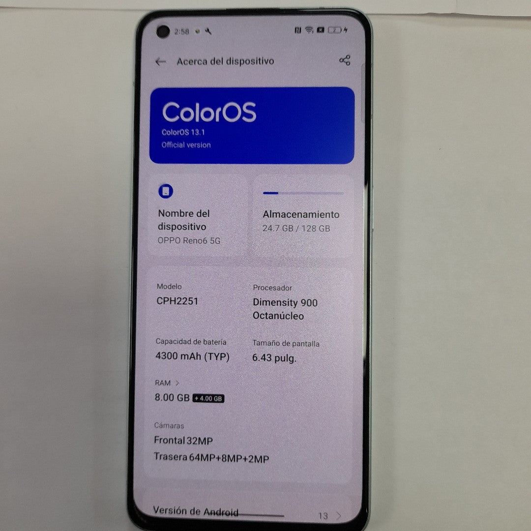 CELULAR OPPO  RENO6 5G CPH2251 128 GB 8 GB RAM (SEMINUEVO)