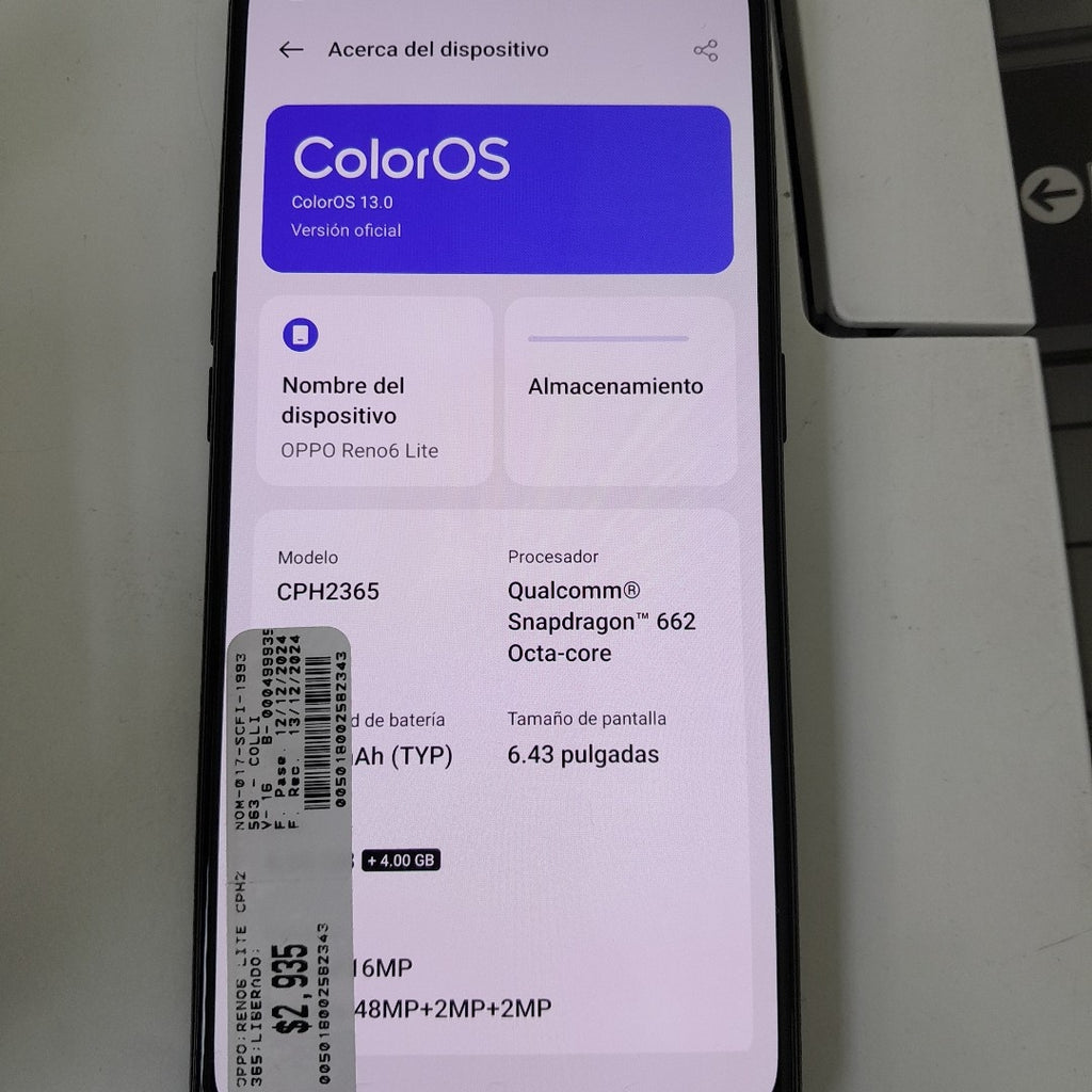CELULAR OPPO  RENO6 LITE CPH2365 128 GB 6 GB RAM (SEMINUEVO)