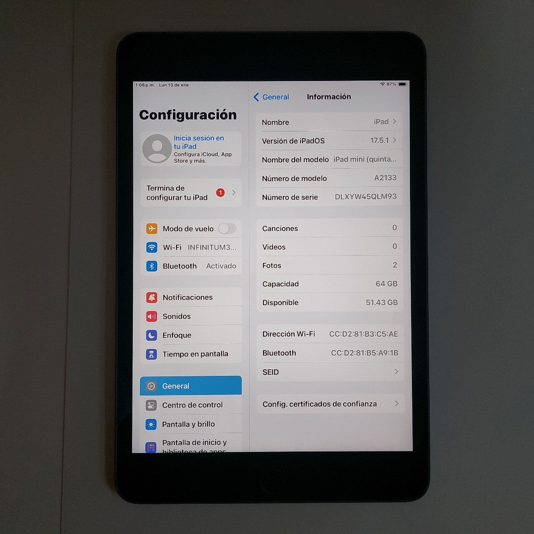 TABLETA APPLE IPAD MINI 5 A2133 64 GB 3 GB RAM (SEMINUEVO)
