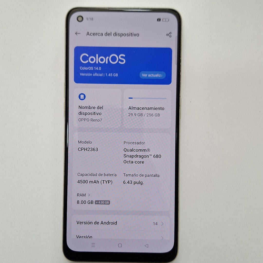 CELULAR OPPO  RENO7 CPH2363 (2022) 256 GB 8 GB RAM (SEMINUEVO)