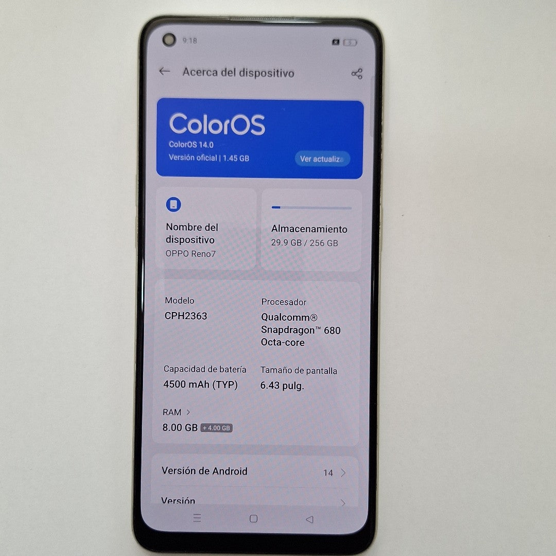 CELULAR OPPO  RENO7 CPH2363 (2022) 256 GB 8 GB RAM (SEMINUEVO)