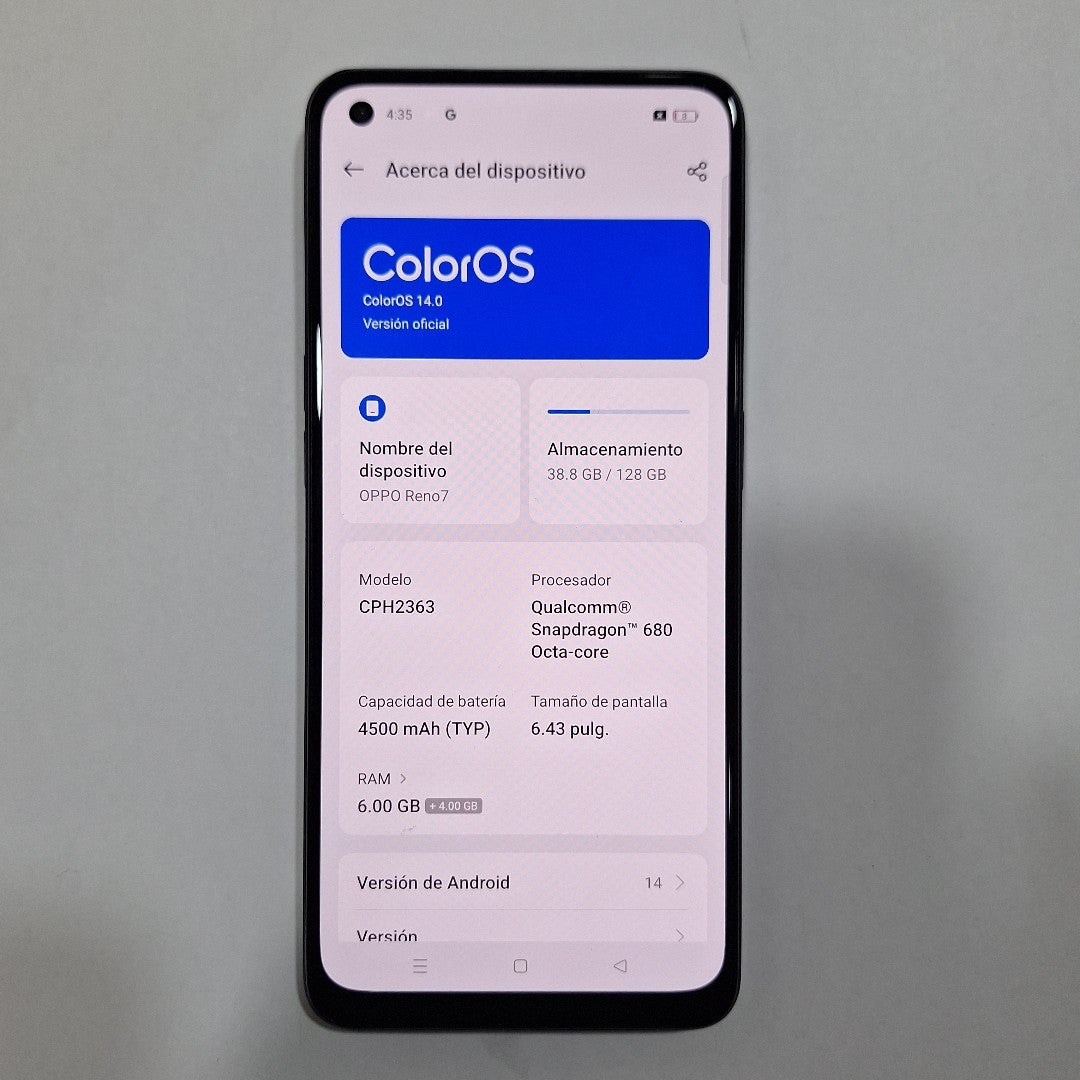 CELULAR OPPO  RENO7 CPH2363 (2022) 128 GB 6 GB RAM (SEMINUEVO)