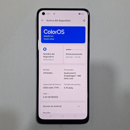 CELULAR OPPO  RENO7 CPH2363 (2022) 128 GB 6 GB RAM (SEMINUEVO)