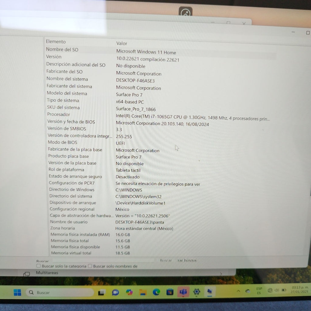 TABLETA MICROSOFT SURFACE PRO 7 1866 256 GB SSD 16 GB RAM (SEMINUEVO)