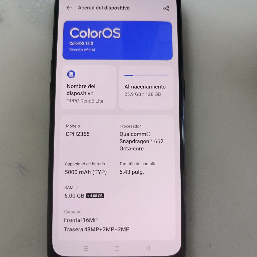 CELULAR OPPO  RENO6 LITE CPH2365 128 GB 6 GB RAM (SEMINUEVO)
