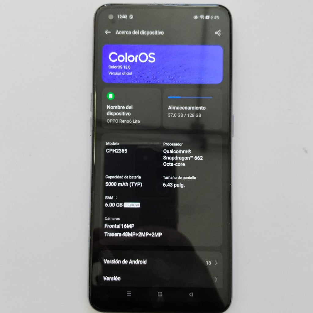CELULAR OPPO  RENO6 LITE CPH2365 128 GB 6 GB RAM (SEMINUEVO)