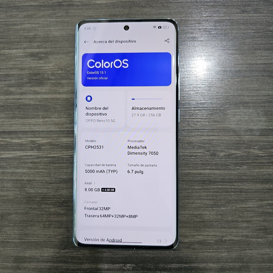 CELULAR OPPO  RENO10 5G CPH2531 (2023) 256 GB 8 GB RAM (SEMINUEVO)