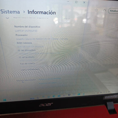 LAPTOP ACER ASPIRE 1 A114-32-C896 (2021) 64 GB SSD 4 GB RAM (SEMINUEVO)