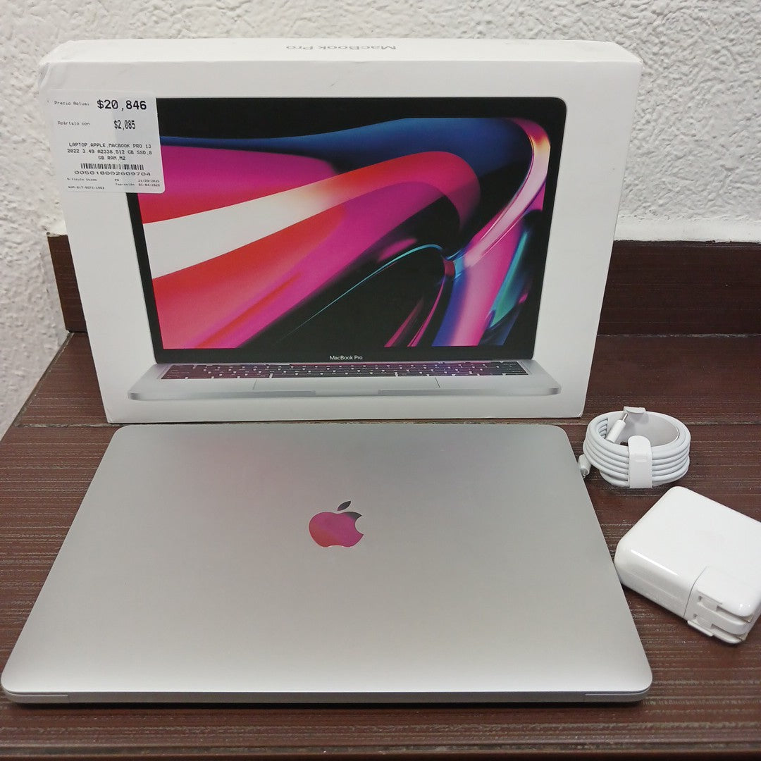 LAPTOP APPLE MACBOOK PRO 13" 2022 3.49 A2338 512 GB SSD 8 GB RAM (SEMINUEVO)