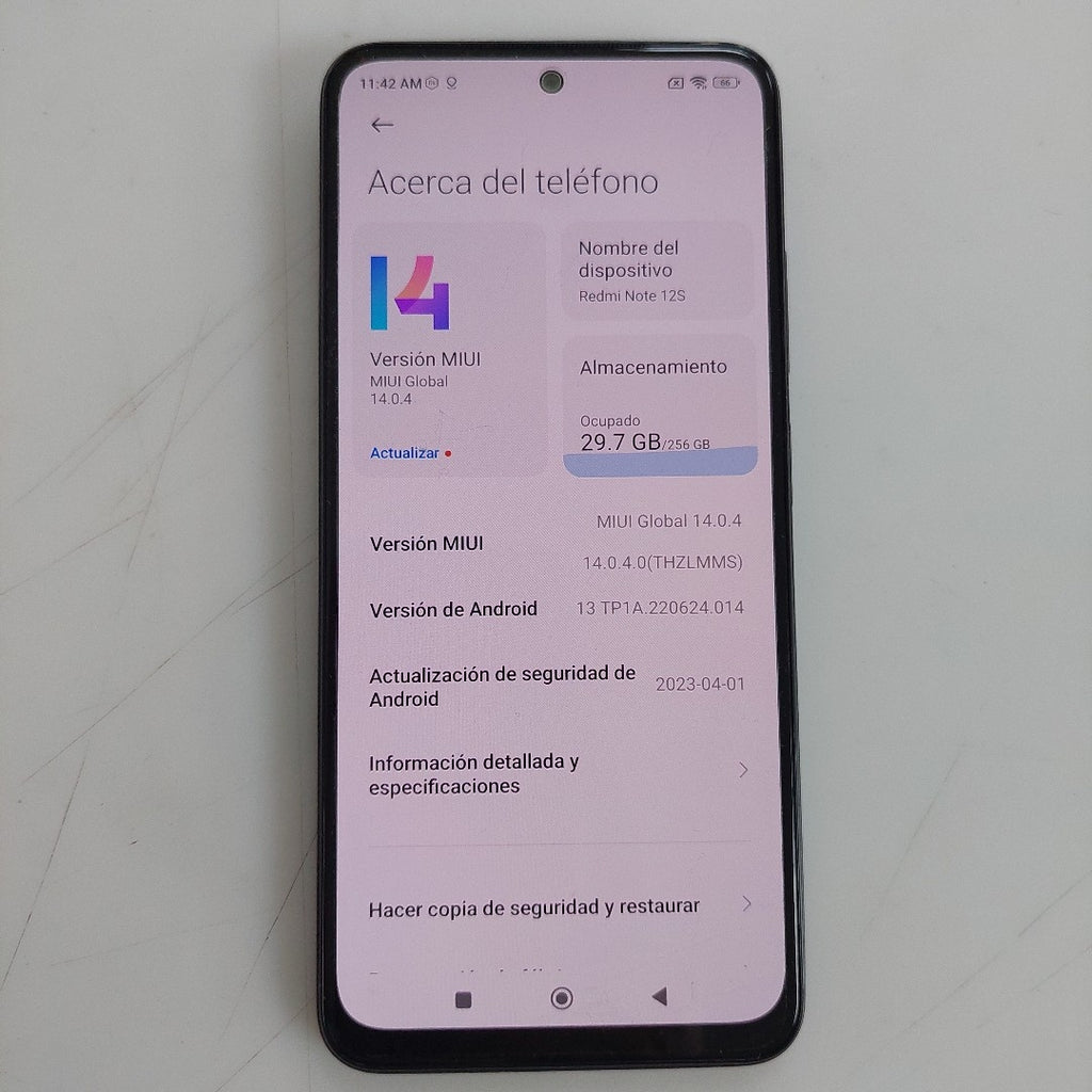 CELULAR XIAOMI REDMI NOTE 12S 2303ERA42L (2023) 256 GB 8 GB RAM (SEMINUEVO)