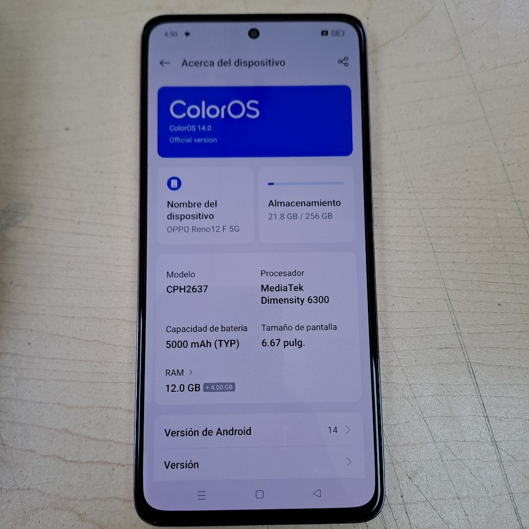 CELULAR OPPO  RENO 12F 5G CPH2637 256 GB 12 GB RAM (SEMINUEVO)