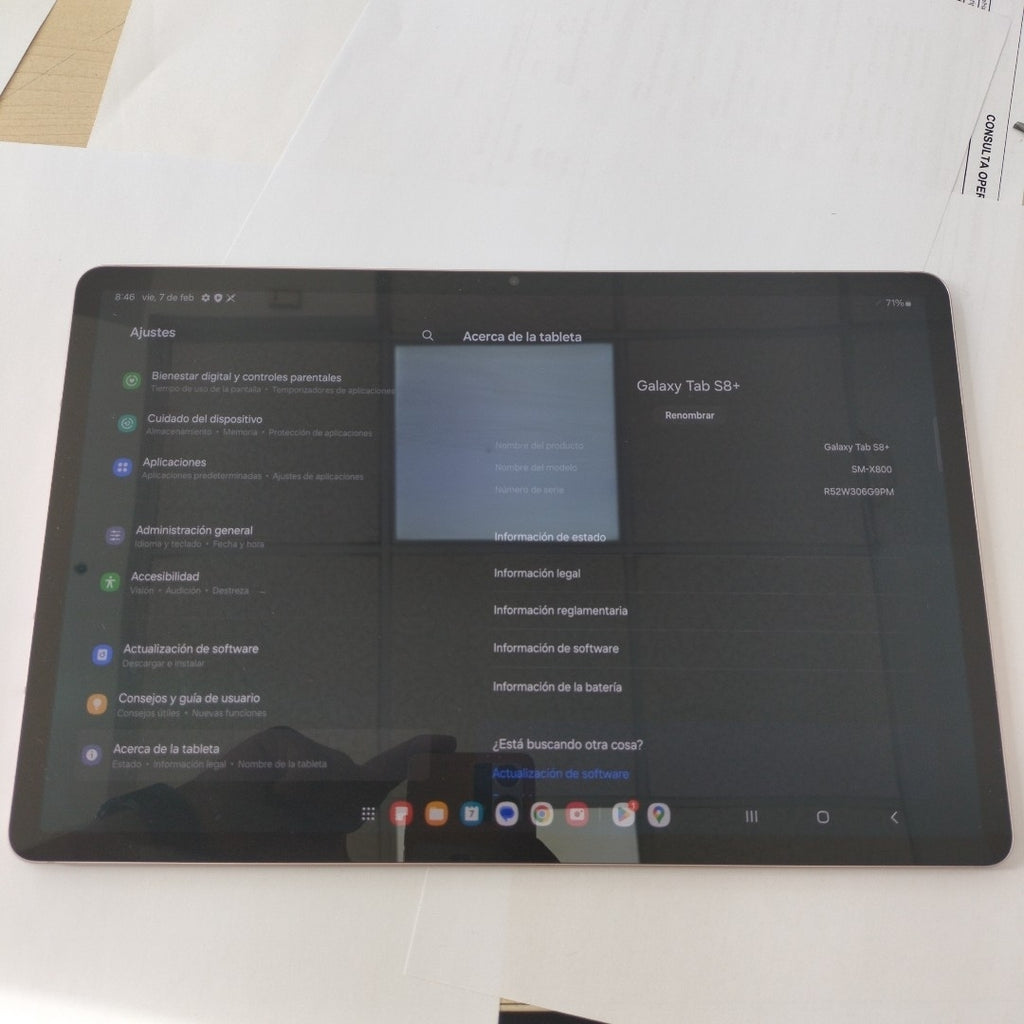 TABLETA SAMSUNG GALAXY TAB S8+ SM-X800 256 GB 8 GB RAM (SEMINUEVO)