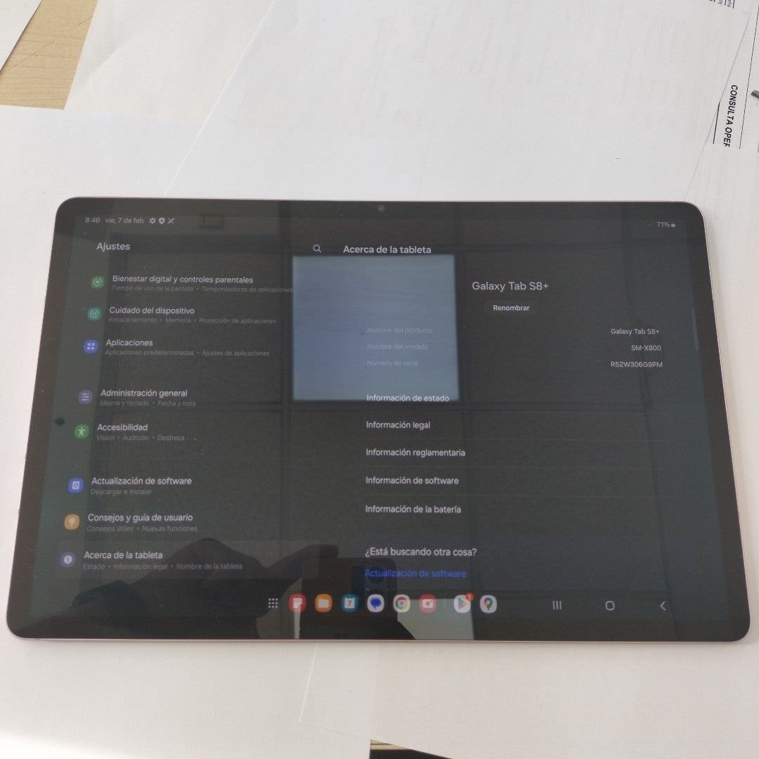 TABLETA SAMSUNG GALAXY TAB S8+ SM-X800 256 GB 8 GB RAM (SEMINUEVO)